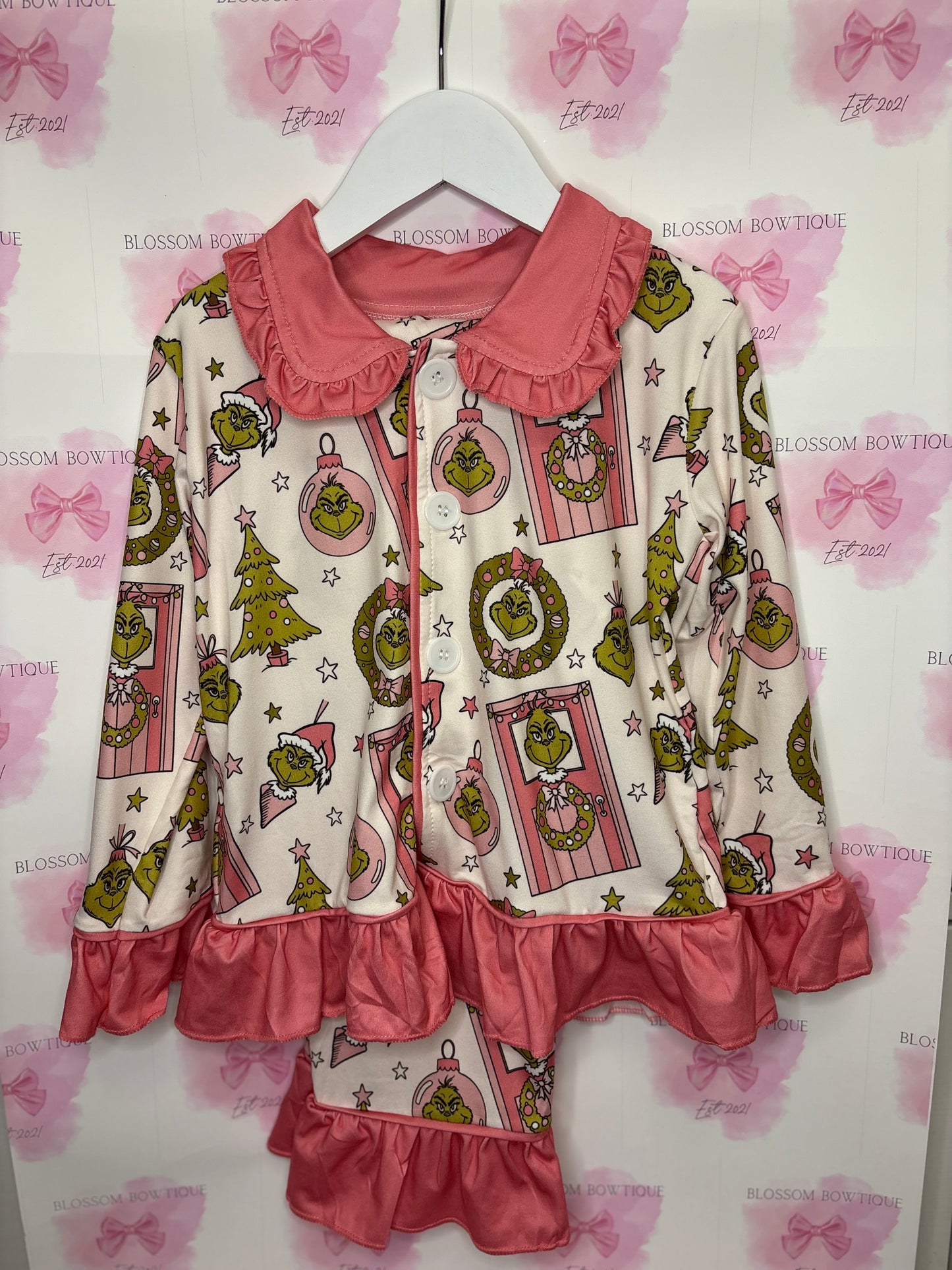 Pink grinch girls Christmas pyjamas (PRE ORDER)