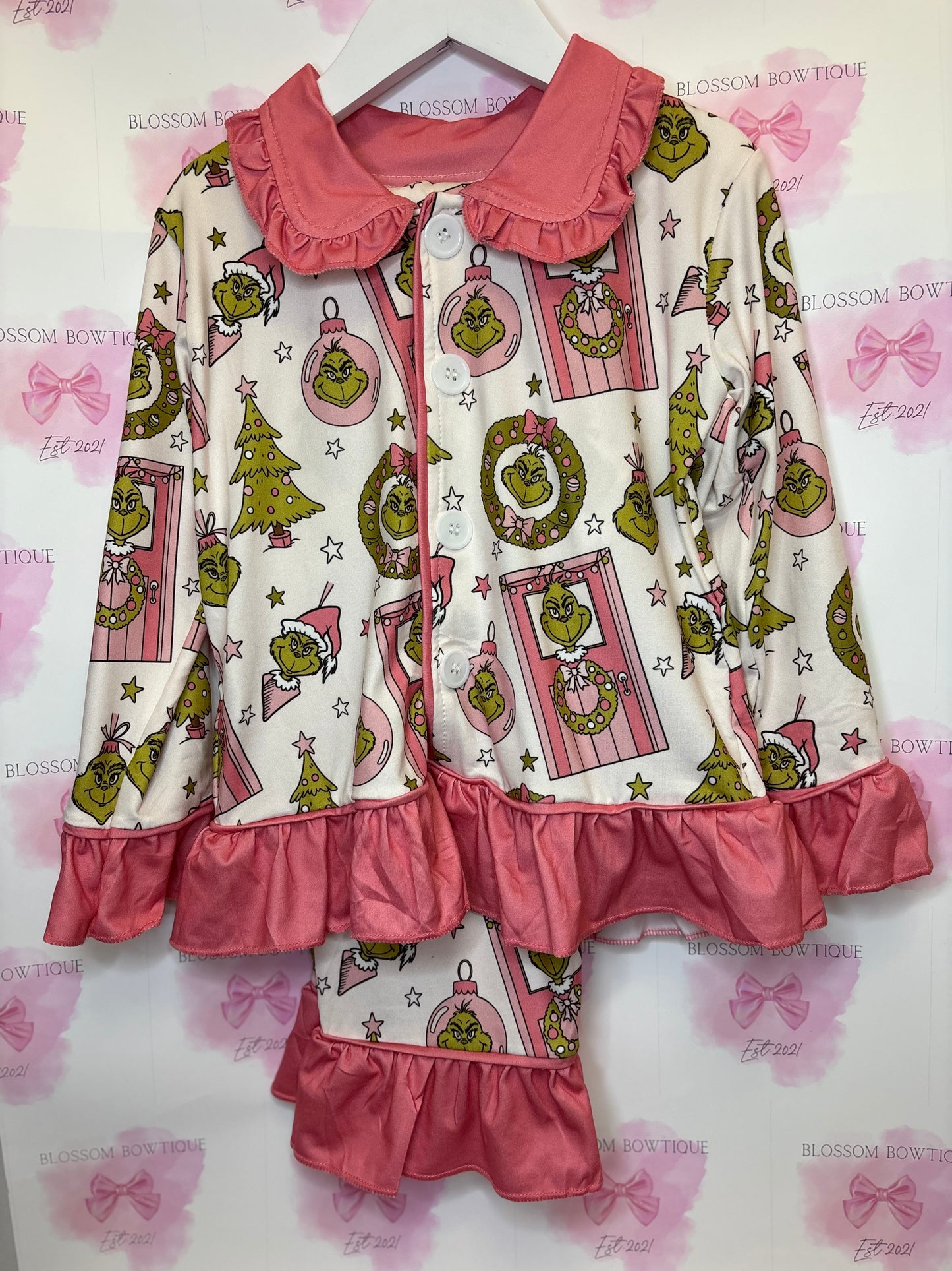 Pink grinch girls Christmas pyjamas (PRE ORDER)