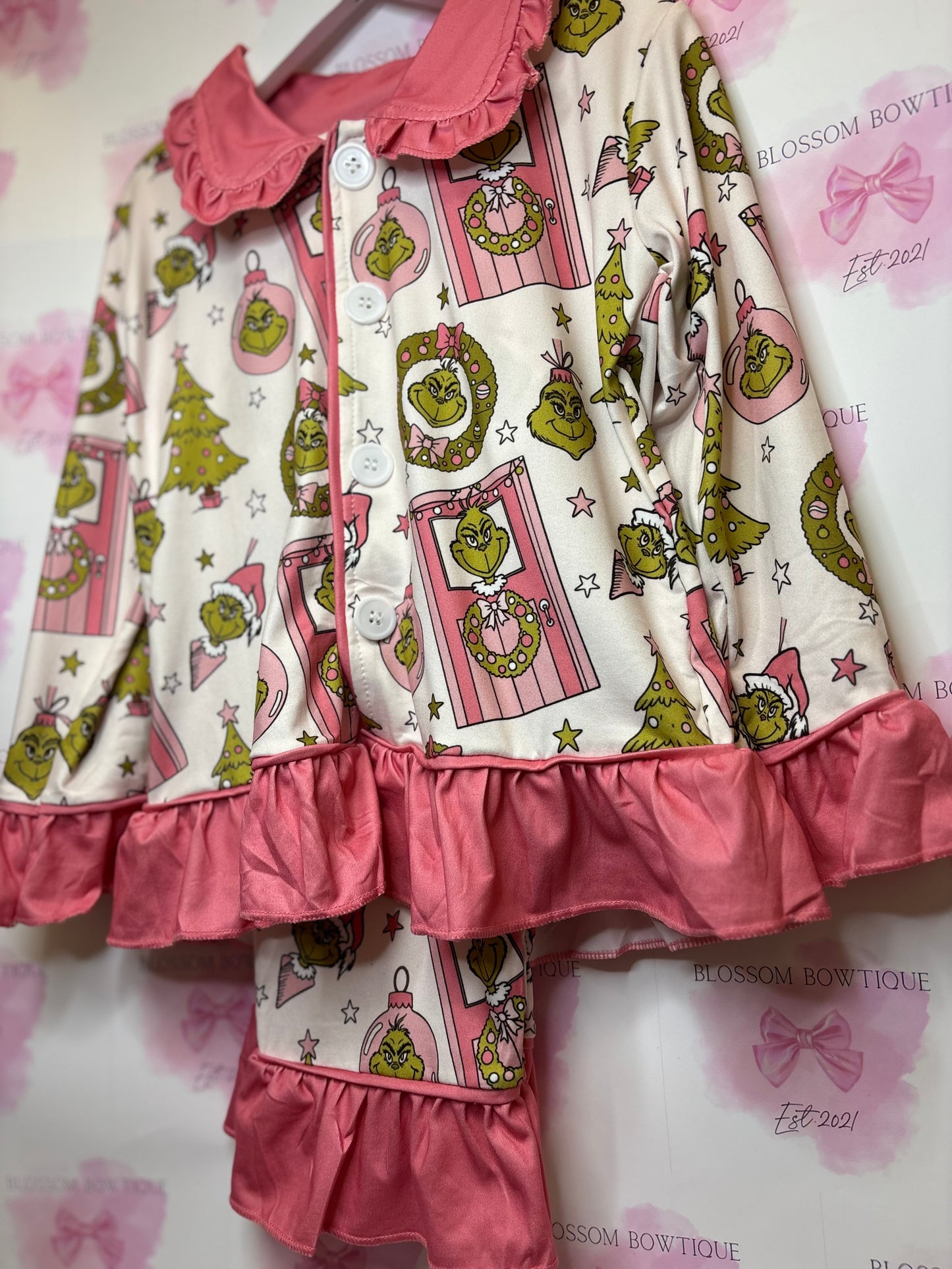 Pink grinch women’s Christmas pyjamas (PRE ORDER)