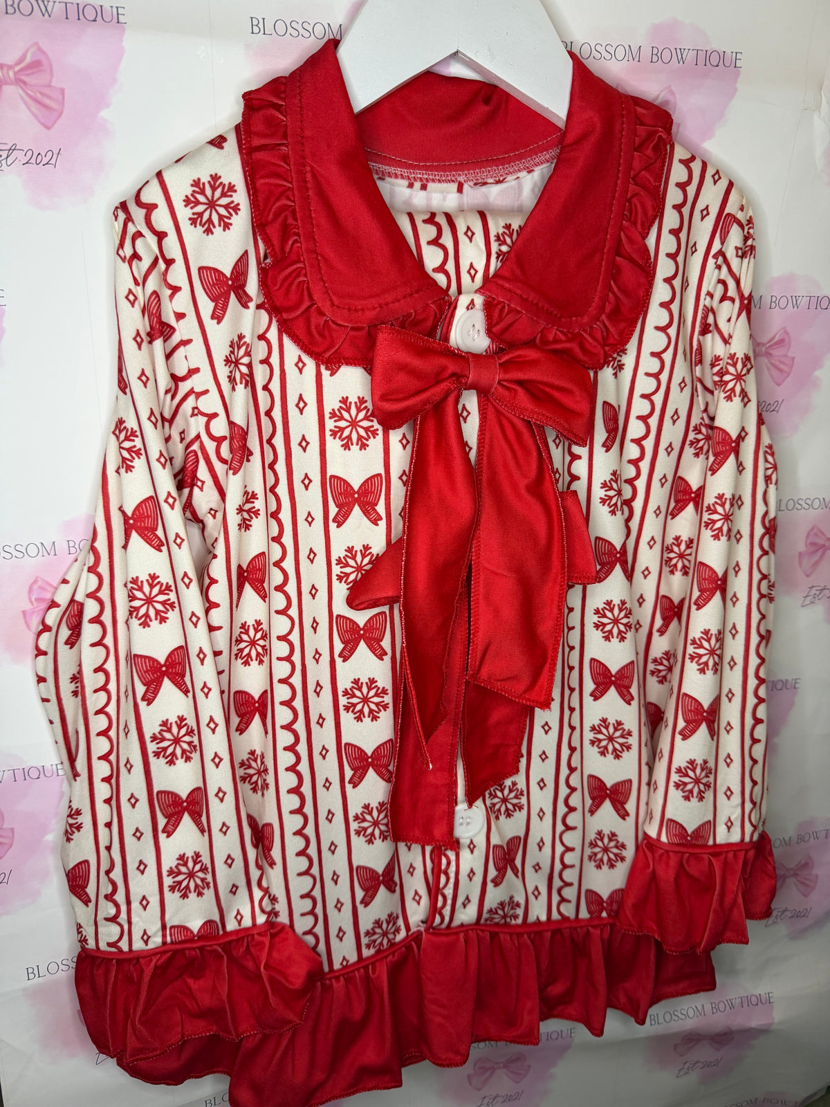 Snowflakes & Bows Girls Christmas pyjamas (PREORDER)