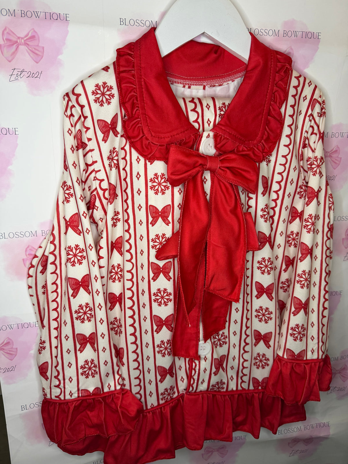Snowflakes & Bows Girls Christmas pyjamas (PREORDER)