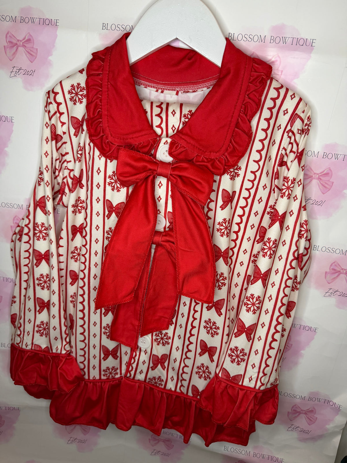 Snowflakes & Bows Girls Christmas pyjamas (PREORDER)